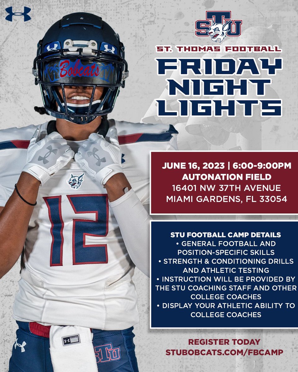 🚨 CAMP ALERT 🚨

Join us under the Friday Night Lights and learn from our coaching staff and other college coaches!

Register today » stubobcats.com/fbcamp

#RaiseTheStandard // #STUFootball