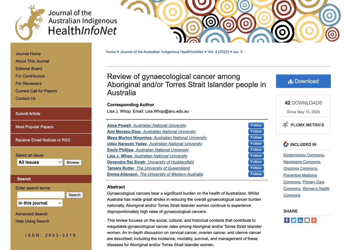 Devendra Raj Singh 🇳🇵 (@devendrarsingh) on Twitter photo Our recently published review report on gynaecological cancer among Aboriginal and/or Torres Strait Islander people in Australia. #publication is an outcome of my placement on the <a href="/TuringScheme_UK/">Turing Scheme UK</a> at @AustralianNationalUniversity <a href="/Hud_HHS/">School of Human and Health Sciences</a> <a href="/HuddersfieldUni/">University of Huddersfield</a>
ro.ecu.edu.au/aihjournal/vol… Our recently published review report on gynaecological cancer among Aboriginal and/or Torres Strait Islander people in Australia. #publication is an outcome of my placement on the <a href="/TuringScheme_UK/">Turing Scheme UK</a> at @AustralianNationalUniversity <a href="/Hud_HHS/">School of Human and Health Sciences</a> <a href="/HuddersfieldUni/">University of Huddersfield</a>
ro.ecu.edu.au/aihjournal/vol…
