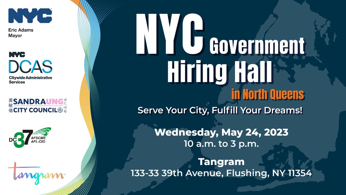 DatacenterIndu's tweet photo. nycgov: RT @NYCDCAS: 🚌🚊All roads lead to Flushing, Queens for this week’s @nycgov hiring hall on Wednesday, 5/24. Take the 7 train to join @nycmayor, @nycdcas, @CMSandraUng, @DC37nyc &amp; your local reps at #Tangram 133-33 39th Ave. Register now: … https://t.co/srOzSQrZgr