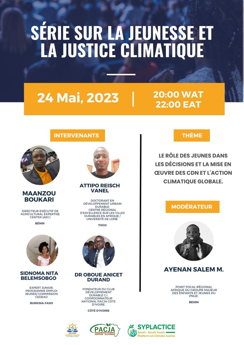 Summer_School1's tweet photo. @Summer_School1 organise un Twitter Space en français sur : Le rôle des jeunes dans les décisions et la mise en œuvre des CDN et l'action climatique globale.

Rdv le mercredi 24 mai 2023 à partir de 20:00 (WAT).

Connectez-vous ici : https://t.co/J3aJSlZaHB

@PACJA1 @aacjinaction https://t.co/FrdQ4ocw3p