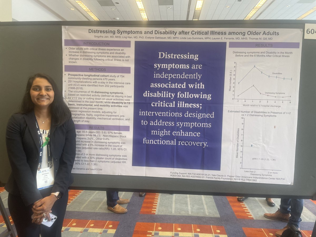 It’s amazing when your mentees become successful mentors. Got to check out @snigdhajain89 #ATS2023 about outcomes post-ICU. Mentored by Dr Ferrante @LFerranteMD @MrDisability @YalePCCSM @YaleGeriatrics #WomeninCriticalCare #WomeninMedicine