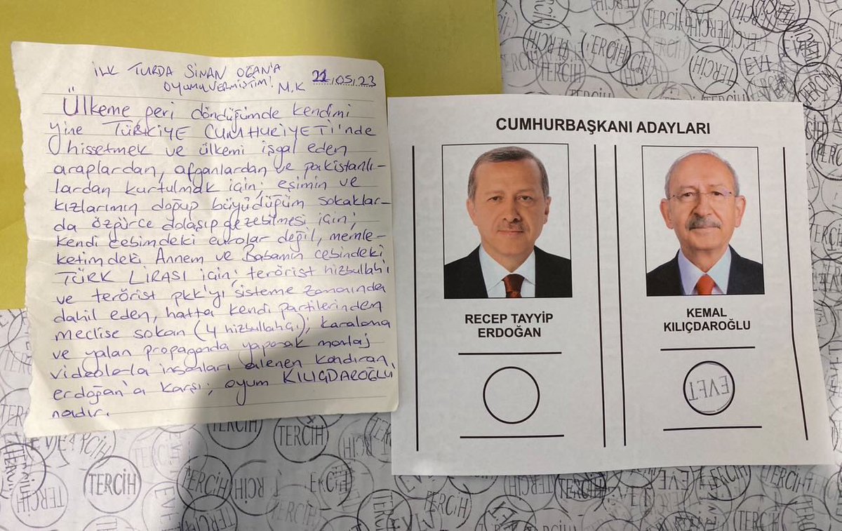 Belçika’daki takipçim Mert gönderdi.

‘’İlk tur Sinan Oğan’a vermiştim Erdoğan’a karşı oyum Kılıçdaroğlu’na ‘’