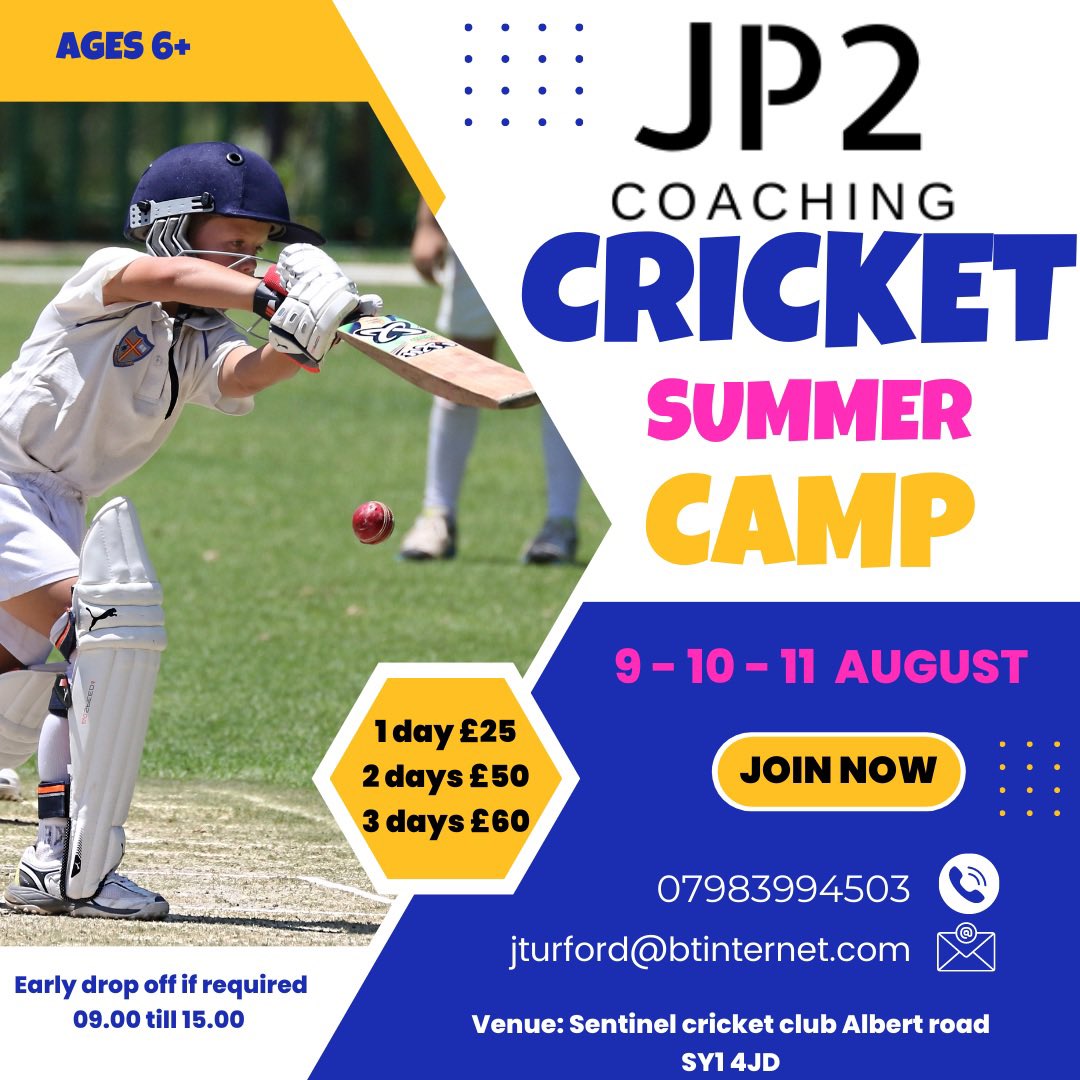 jp2_coaching's tweet photo. This years JP2 cricket summer camp is now open, we welcome all abilities for a fun 3days of cricket and games https://t.co/z6Zffg5os4