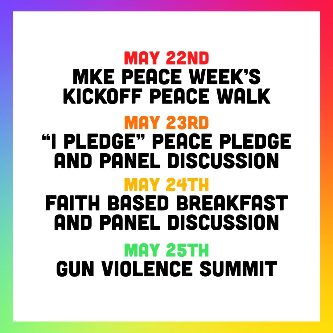 cityofmilwaukee's tweet photo. See the schedule here or go to https://t.co/wITXLQEtc4 for details on all of this week’s events. #MKEPeaceWeek https://t.co/u3dlaFLUNL