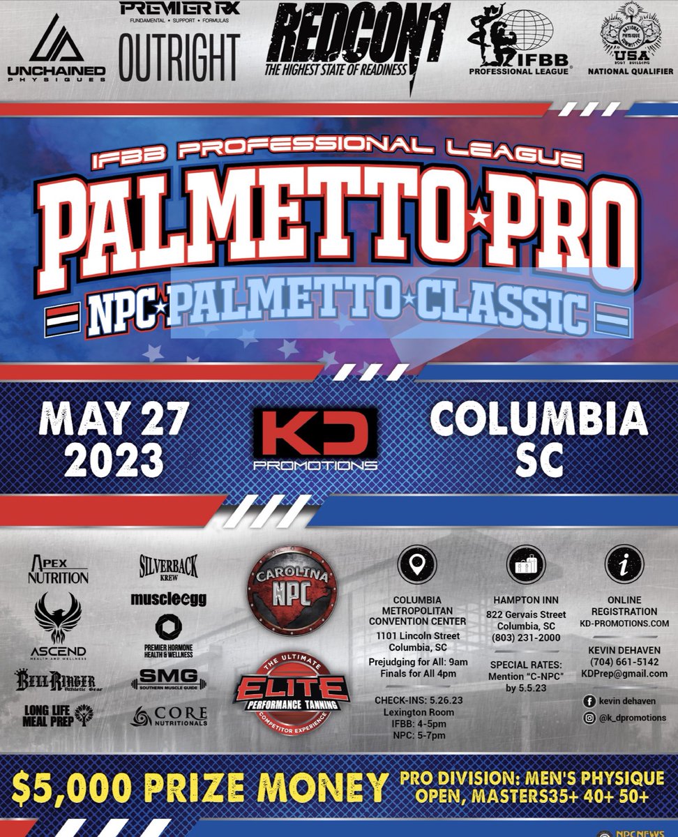 ColumbiaMCC's tweet image. This week, Palmetto Classic Body Building is coming back to #RealColumbiaSC for their 6th year in a row! You don't want to miss this body building competition.  #KDPromotions 💪🏋️