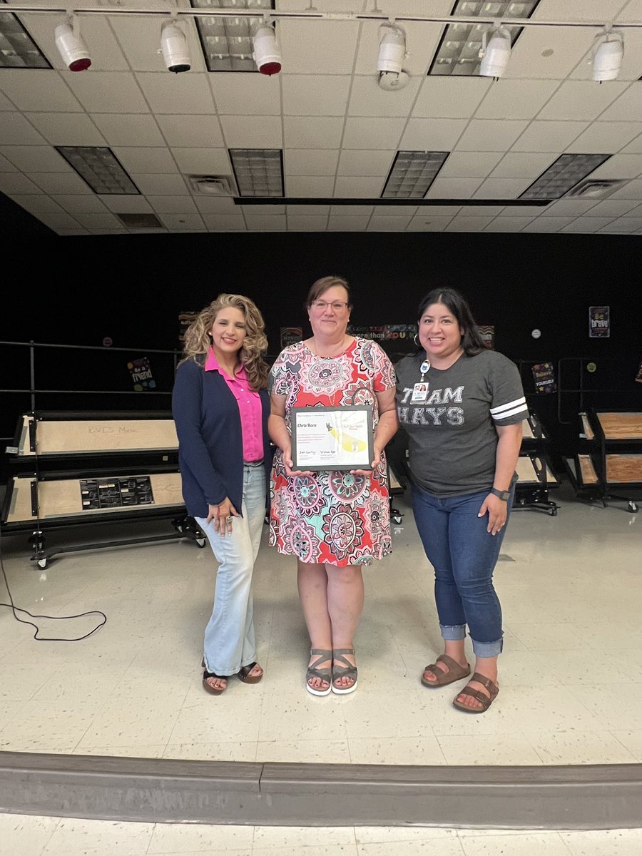 Congratulations to Chris Baca, 5th grade teacher and G/T Liaison at Blanco Vista Elementary, for being awarded the G/T spotlight Award! She’s dedicated to meeting the needs of the G/T students and puts on marvelous family events. <a href="/HaysCISD/">Hays CISD</a> <a href="/HaysCISD_GT/">Hays Gifted and Talented</a>