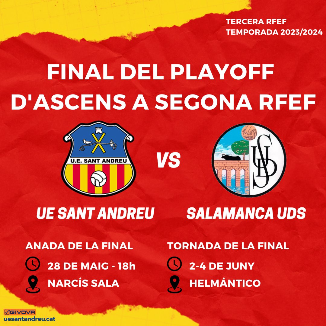 ‼️ El nostre rival a la final del PlayOff d'ascens serà el <a href="/SalamancaCFUDS/">Salamanca UDS</a>. 

L'anada es jugarà aquest diumenge a les 18:00h al Narcís Sala i la tornada serà el 3 o 4 de juny al Helmántico.

Durant les pròximes hores us facilitarem més informació.