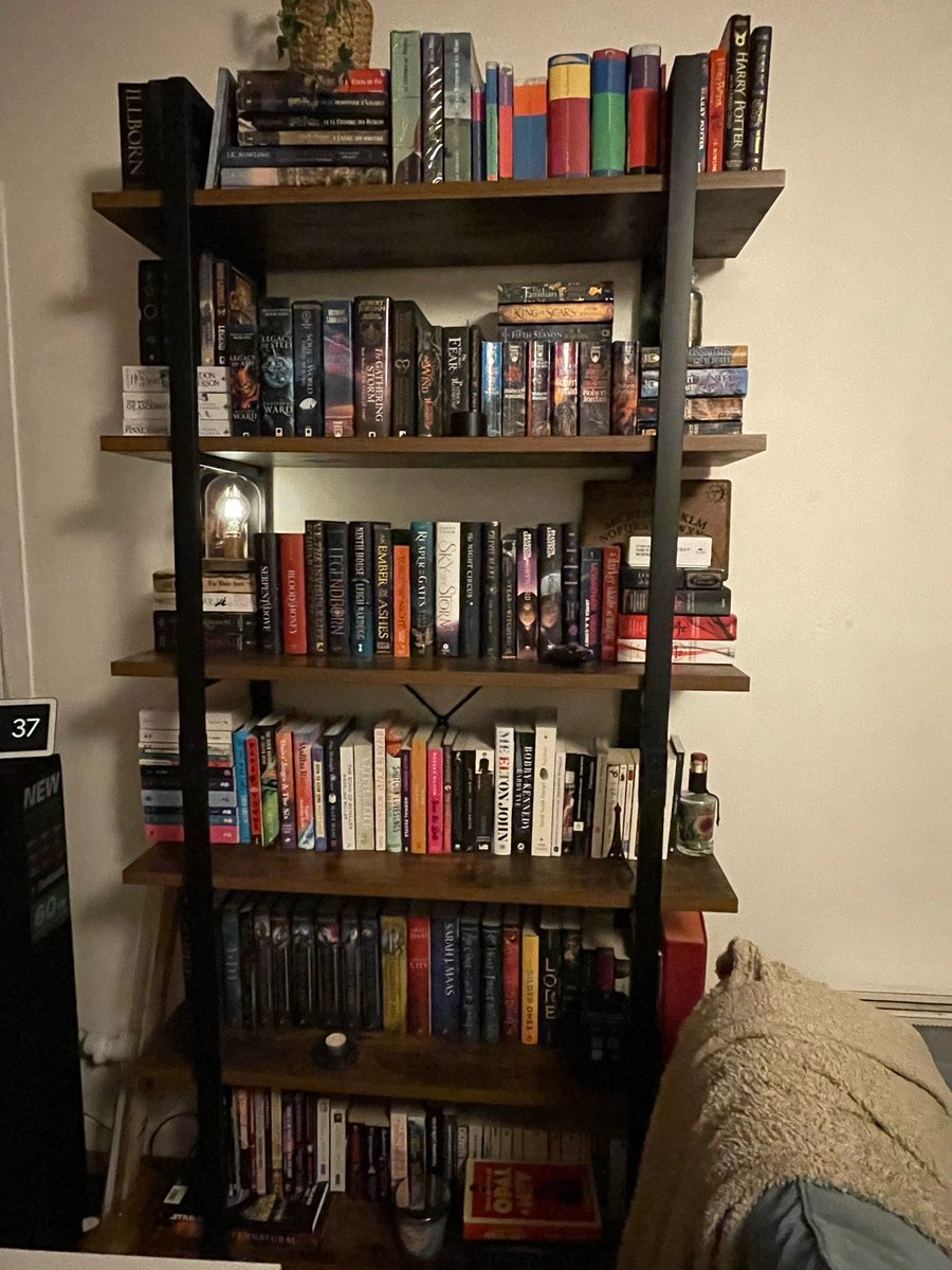 Margo_xc6's tweet photo. @DanielBGreene Roast it,  you’ll probably have things to say  💀 (this is 1/2 of my book collection. I have another shelf - the same one - waiting to be built). https://t.co/9x0vq4pemC