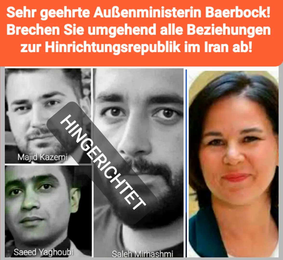 Sehr geehrte @ABaerbock, brechen Sie umgehend alle Beziehungen zur #Hinrichtungsrepublik im #Iran ab! 
Sie und der EU-Außenbeauftragte @JosepBorrellF haben sich gegen eine Terrorlistung der gesamten #Revoutionsgarde in der #EU ausgesprochen. Somit sind die für heute angekündigten