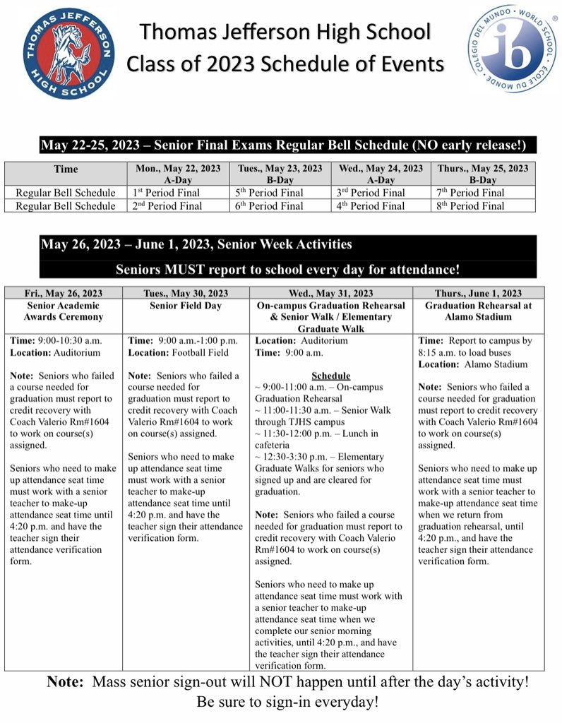 Semester exam schedules: