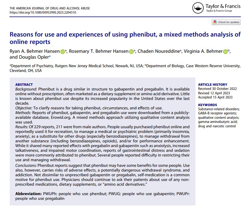 Rosemary T. Behmer Hansen MD, MA, MPH (@behmerhansen) on Twitter photo Thrilled to share the publication of our article in The American Journal of Drug and Alcohol Abuse. Thank you to the tremendous efforts of our lead author, <a href="/BehmerHansenRA/">Ryan Behmer Hansen</a> . Article can be found in PubMed, Google Scholar, journal website. #psychiatry #phenibut @VirginiaBehmer Thrilled to share the publication of our article in The American Journal of Drug and Alcohol Abuse. Thank you to the tremendous efforts of our lead author, <a href="/BehmerHansenRA/">Ryan Behmer Hansen</a> . Article can be found in PubMed, Google Scholar, journal website. #psychiatry #phenibut @VirginiaBehmer
