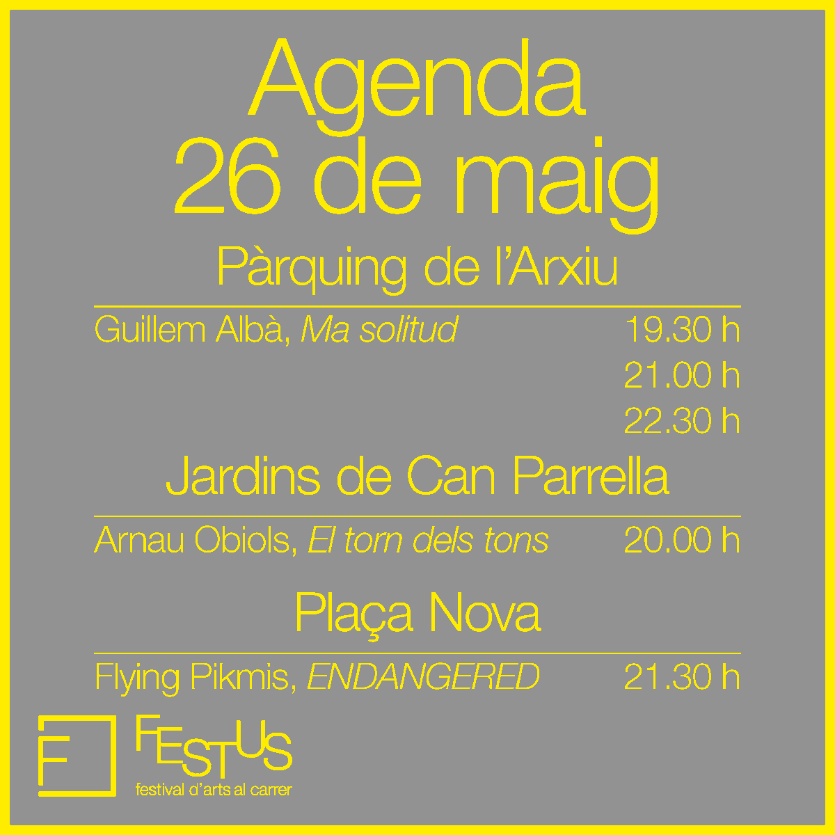 Festusfestival's tweet photo. 🚩 Programació pel divendres! Ja podeu consultar els horaris i espais d'aquest #FESTUS2023! 🙌 

➡️ Més informació a https://t.co/q11vbWtpkj
#FestusFestival #Festus #ArtsEscèniques #Cultura https://t.co/jymUjRzlpx