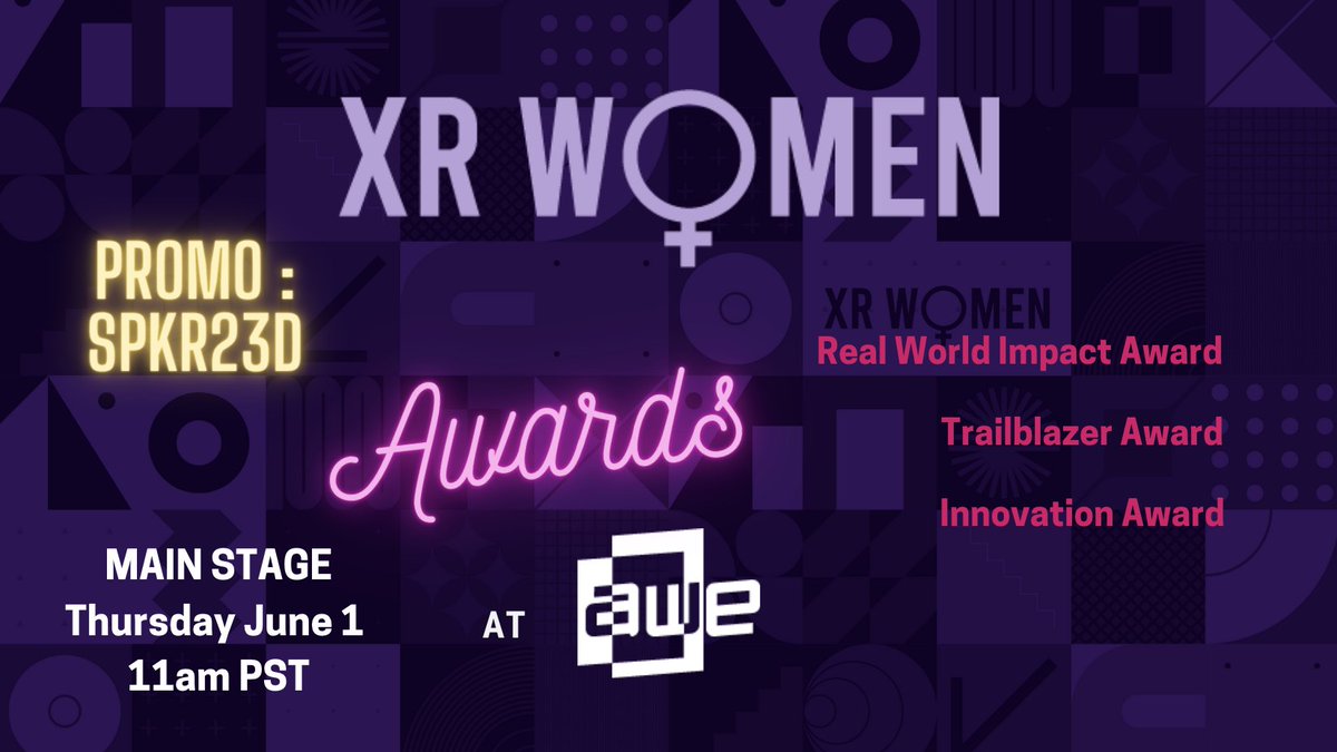 Look out 👀 @robinmoulder and the incredible @XRWomenGlobal will be @ARealityEvent

The Women in XR Awards will be live at #awe2023 🥳  Don't miss the celebration of this important group!

#xr #womeninxr #vr #awards