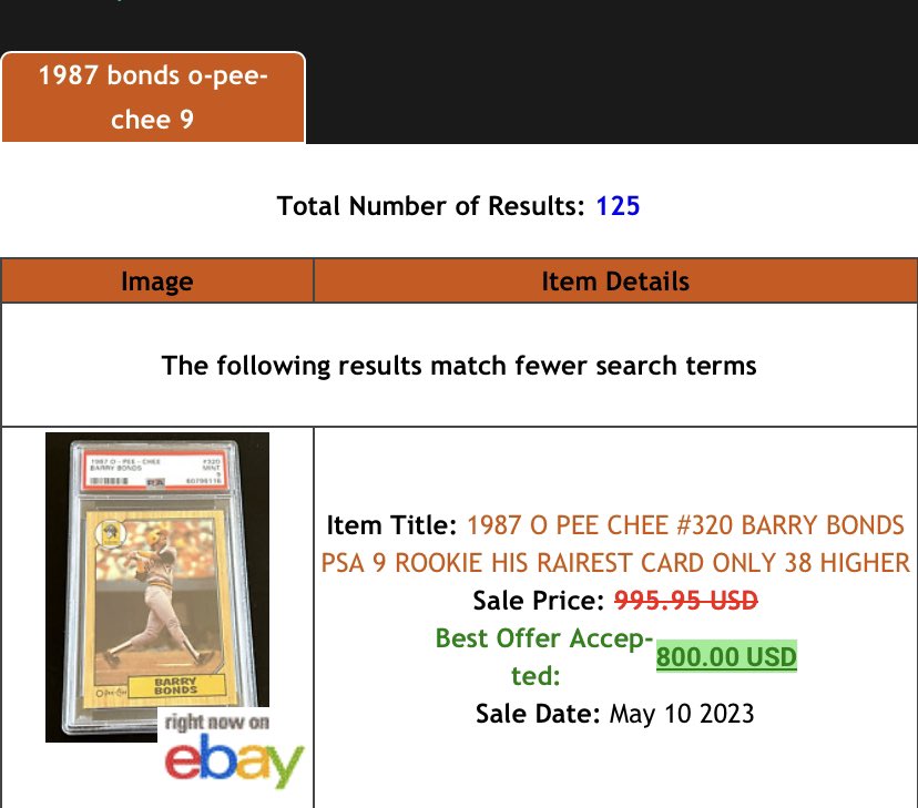 _cliffy34's tweet image. 1987 Barry Bonds O-Pee-Chee Rookie SGC 9. Super low pop compared to the Topps version. PSA 9 sold for $800 on the 10th, verified on Terapeak.

Asking $625, $700 TV (mainly looking for vintage)

RTs appreciated!
@sports_sell