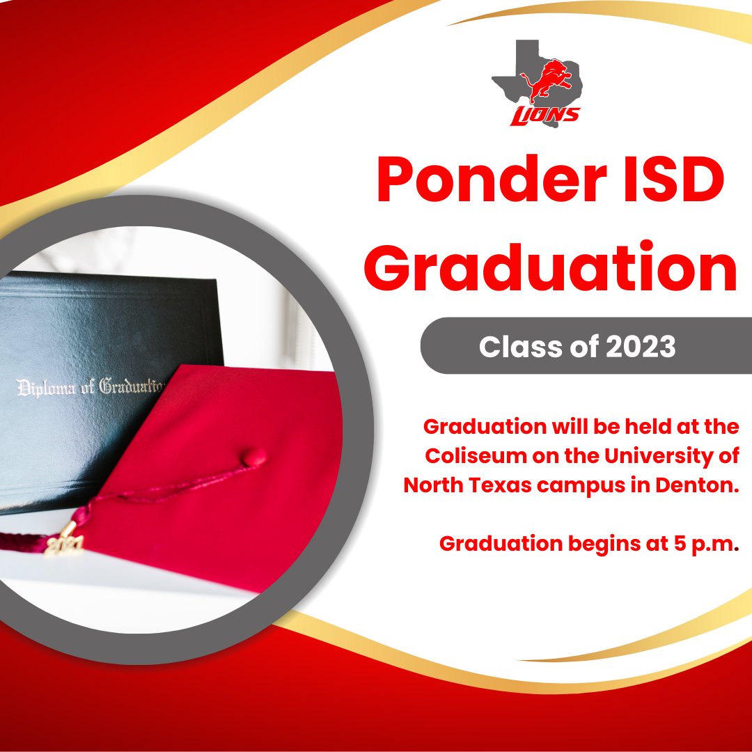 ponderisdlions's tweet photo. Itβs graduation day! Tonight, the Class of '23 will cross the stage and take steps toward the future. If you have a senior you are celebrating today, we would love for you to share their photo in the comments, so we can celebrate with you! We are #PonderProud of the Class of 23! https://t.co/JhSC7wJYIY