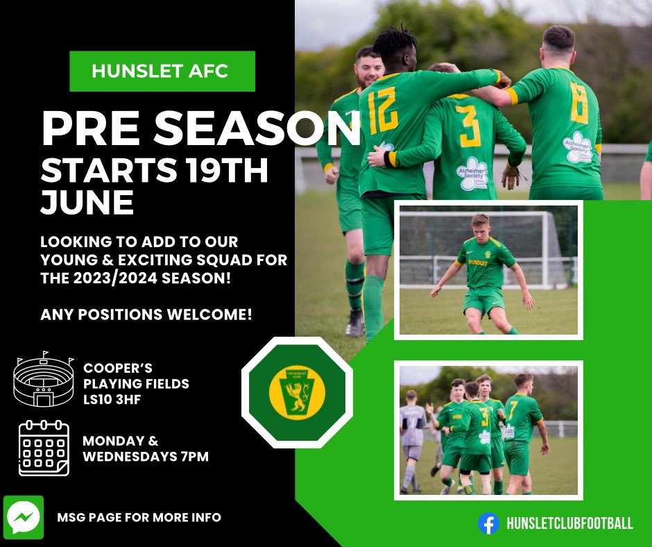 Our open age Pre-Season begins on the 19th June @ Coopers Playing Fields - LS10 3HF! See below poster for more details💚💛💚