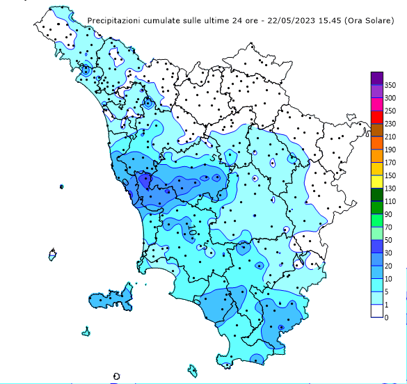 Monitoraggio precipitazioni Toscana - #allertameteoTOS - 22/05/2023 17:00 - CFR Toscana - cfr.toscana.it/index.php?IDS=…
