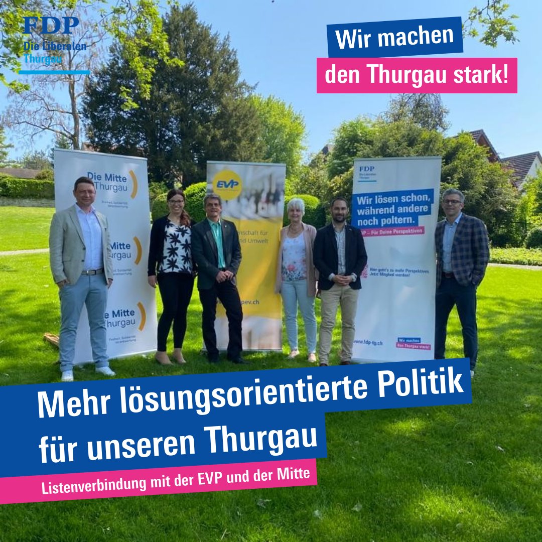 FDP_TG's tweet photo. Wir werden bei den Wahlen im Herbst in einer Listenverbindung mit der Mitte und der EVP antreten🤝

Für einen starken #Thurgau braucht es Lösungen und Kompromisse - keine Verhinderungs- und Verbotspolitik. 

Wir sind nicht links oder rechts. Sondern vorne😉🚀
#fdp #wahlCH23 https://t.co/KEgjnQAFid