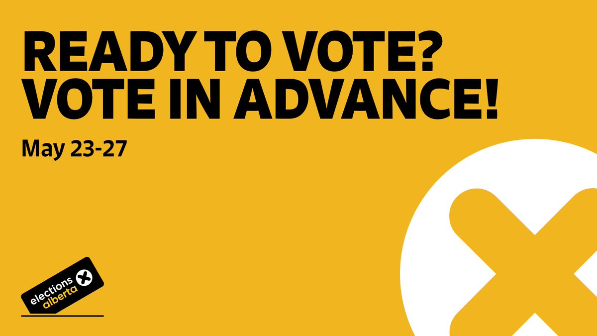 ElectionsAB's tweet photo. Advance voting is open May 23-27. You can cast your vote from any advance voting location in Alberta! Learn more at: https://t.co/IIoEWi65e6

#MyVoiceCountsAB #abpoli #ableg #abvote https://t.co/WHF9rCfHJQ