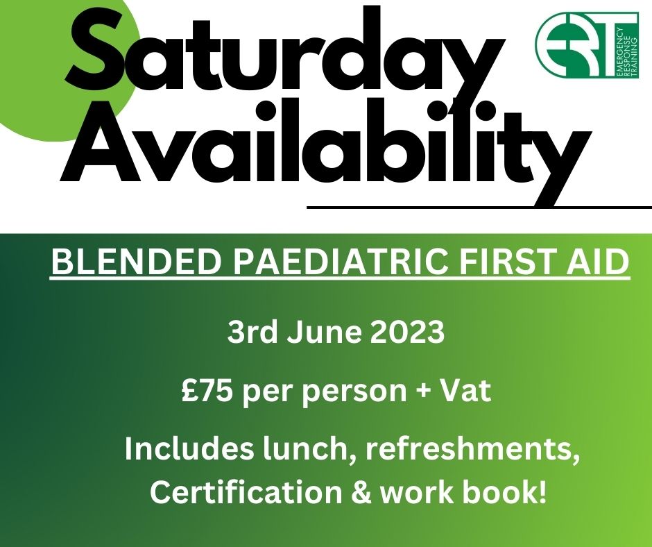 ERtrainingUK's tweet photo. UPCOMING AVAILABILITY!,

Saturday Blended Paediatric Course,

1 day ELearning 1 day classroom, 

Ideal for those working Monday - Friday who struggle to get time off mid week to complete training!,

To book go to our website https://t.co/df1OXR8Mjt https://t.co/xmO4ZnHwc0