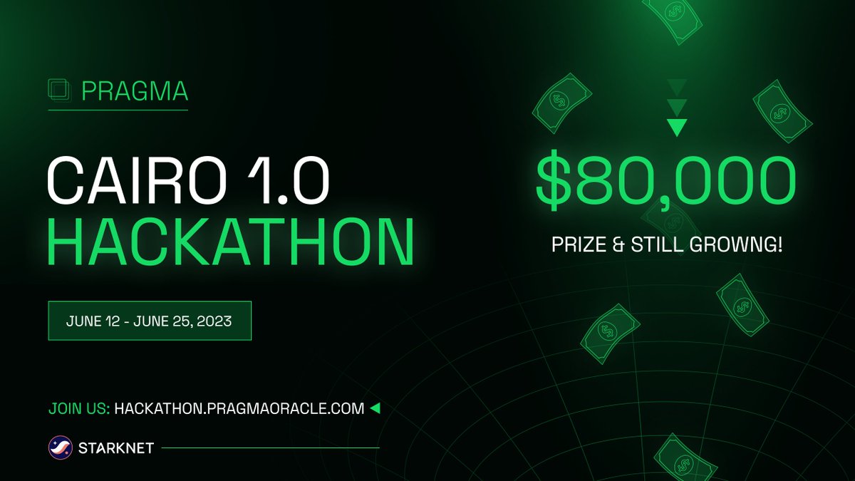 🚀 Don't miss out on the #Pragma Cairo 1.0 Hackathon! 💡

🏆 Exciting news! We have a massive prize pool of $80,000 up for grabs!

🔓 Hurry and register NOW to secure your spot! Sign up here 👇

▶️ Register here: taikai.network/pragma-oracle/…
