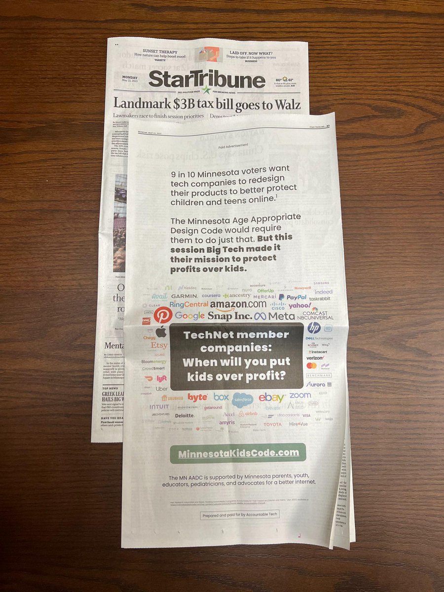 accountabletech's tweet photo. We’re not backing down. Today in the @startribune, we’re calling out TechNet member companies for putting profits over kids. 

Join us in supporting the Minnesota Kids Code: https://t.co/565o2JW5Sk https://t.co/TAwm6hfMXb