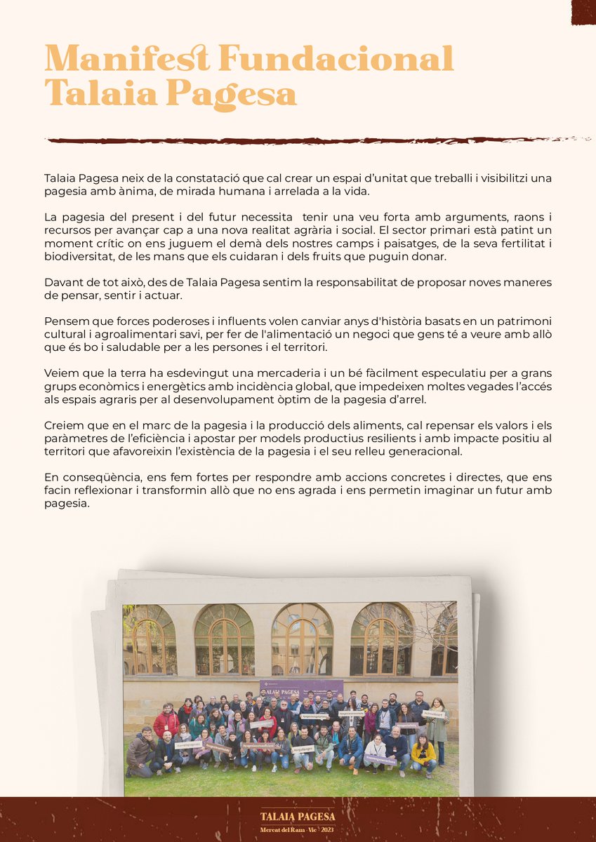 talaiapagesa's tweet photo. Si teniu ganes d'activar la transformació des de la vostra activitat #pagesa, us demanem que expresseu el vostre suport signant el 📜Manifest Fundacional de la Talaia Pagesa 📜 en aquest enllaç https://t.co/TLeG4IlHJK
⬇️⬇️ https://t.co/TyxO6x43El
