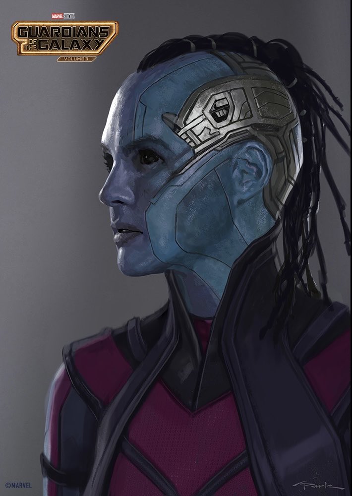 The fun part of concept art is exploring the possibilities. Early on @JamesGunn wanted to lessen the mechanics around her eye and maybe her having hair. It’s been an honor to be a part of this character’s amazing story arc since the 1st film! #nebula #GuardiansoftheGalaxyVol3