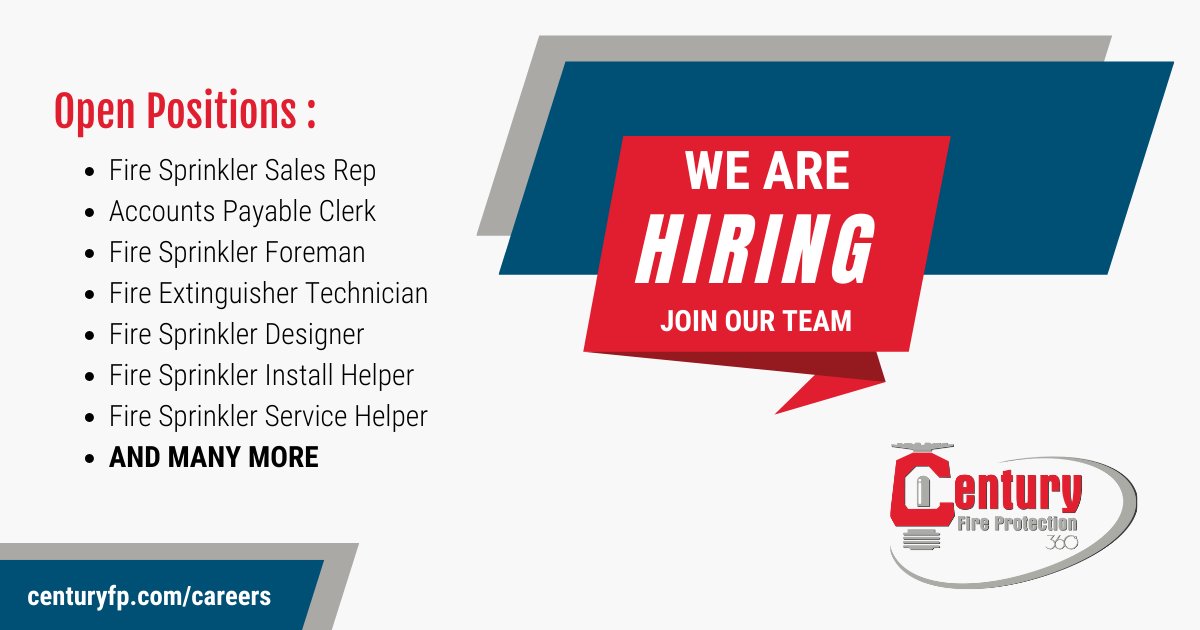 CenturyFP's tweet image. Looking for a rewarding career that offers competitive pay, growth opportunities, and great benefits? Look no further! We’re hiring for various positions at Century Fire. Check out our careers page to find openings near you! 

hubs.la/Q01MH6DR0 

#Hiring #FireProtectionJobs
