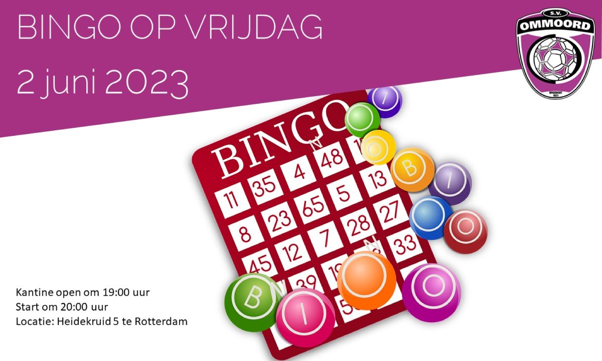 Op 2 juni a.s. BINGOOOO'N bij sv Ommoord!!! Komen jullie nu ook weer meespelen? Er zijn weer veel leuke prijzen te winnen en vooral de gezelligheid staat voorop. 
Inloop is vanaf 19u en de balletjes beginnen te draaien om 20u. We zien jullie graag !!!

svommoord.nl/bingo-2-juni/b…