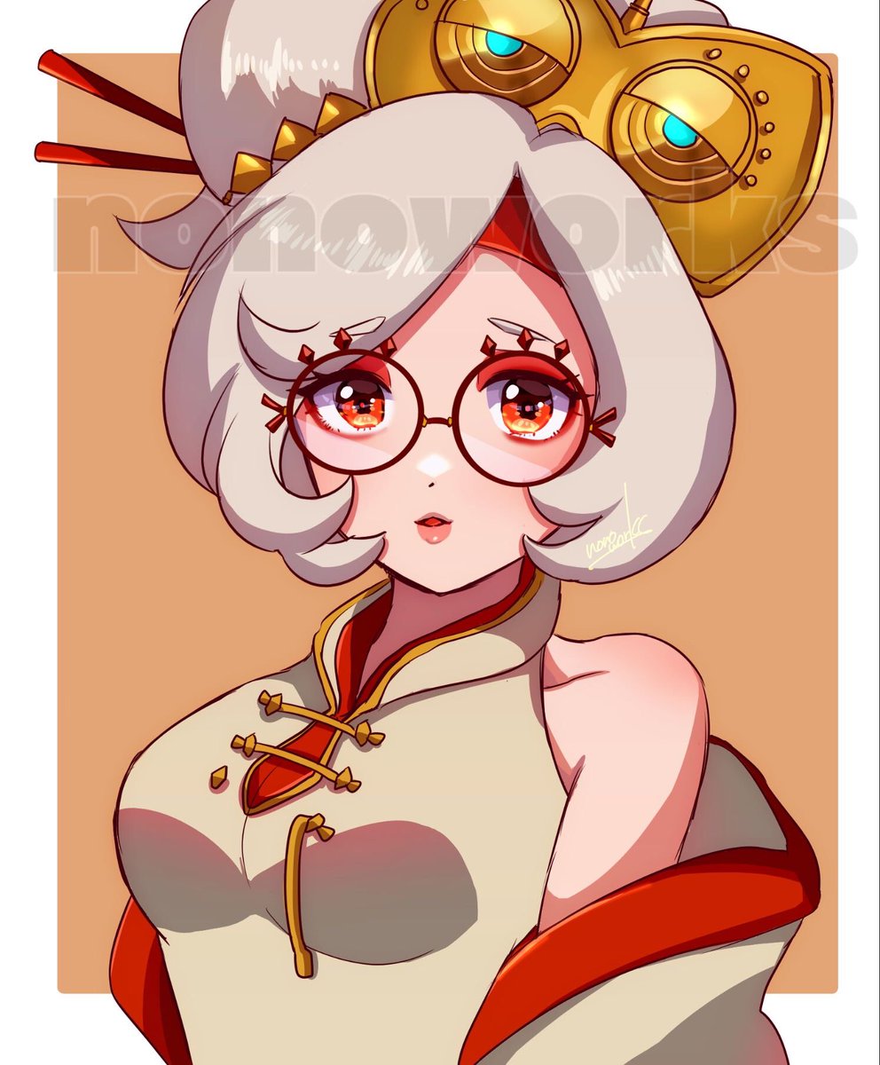 1girl glasses solo round eyewear breasts hair ornament medium breasts  illustration images
