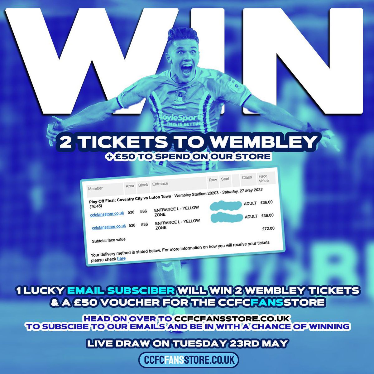 CcfcfansS's tweet image. Reminder that we have 2 tickets to giveaway for Saturday’s Final. With tickets now sold out this is one of the best chances to pick one up. To enter visit ccfcfansstore.co.uk for more info - good luck! #PUSB