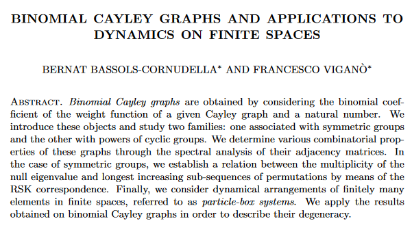 CDTRandomSys's tweet photo. New from CDT student Bernat Bassols-Cornudella @ImperialMaths  
Binomial Cayley Graphs and Applications to Dynamics on Finite Spaces 
The paper is co-written with Francesco Viganò of the @EPSRC CDT in Geometry and Number Theory #Combinatorics #PhD
https://t.co/TkwL6dPWZB https://t.co/40fbLRIuT9