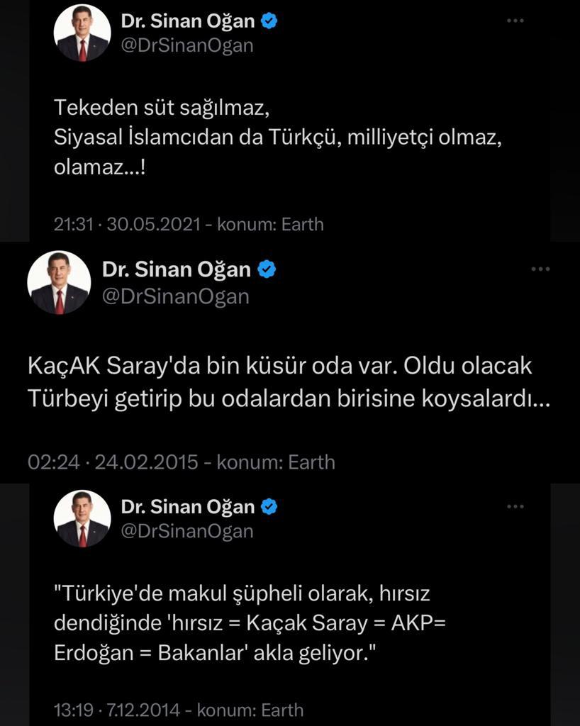 Bunlar nedir Sinan Oğan? Pazara neyi çıkardığını, sana oy verenlere söyledin mi? 

Ve bu adama sırf Erdoğan-AKP iktidarı ve Cumhur İttifakına karşı diye oy verenler, aşağıdaki Twitleri dikkati okuyun. Sonuçtan mutlu musunuz? Böyle bir a-politizm ve bilgisizlik olur mu?