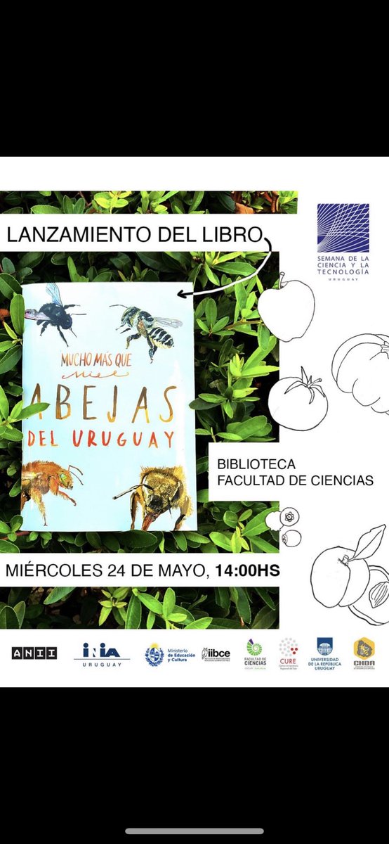 Presentamos formalmente el libro “Mucho más que miel. Abejas del Uruguay”. 
Miércoles 24 de mayo, 14 hs biblioteca de Facultad de Ciencias!
Los esperamos <a href="/FcienUdelar/">Facultad de Ciencias</a> <a href="/Udelaruy/">Universidad de la República</a> <a href="/ANIIuy/">ANII - Uruguay</a> <a href="/IIBCE/">Instituto Clemente Estable</a>