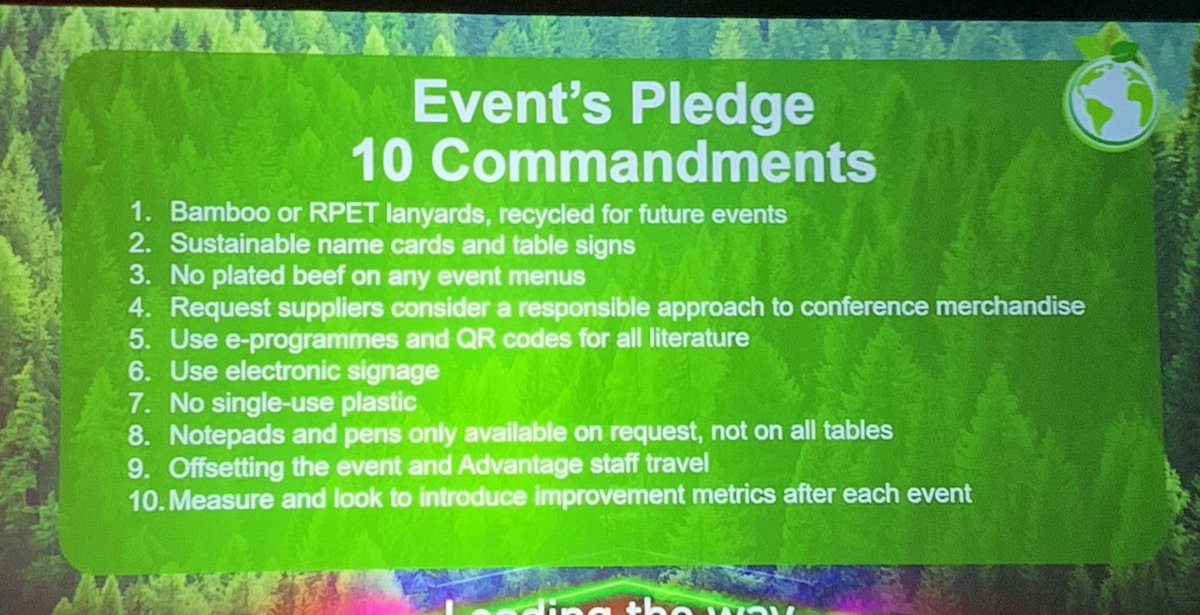 Pip_kro's tweet photo. Love the Events Pledge from @AdvantageHQ regarding the ultra important topic of #Sustainability great initiatives, so encouraging to hear about these at #AdvConf2023 so simple yet so, so effective! @ExploreWW share these values and applaud your commitments https://t.co/SKP2mN5vmf