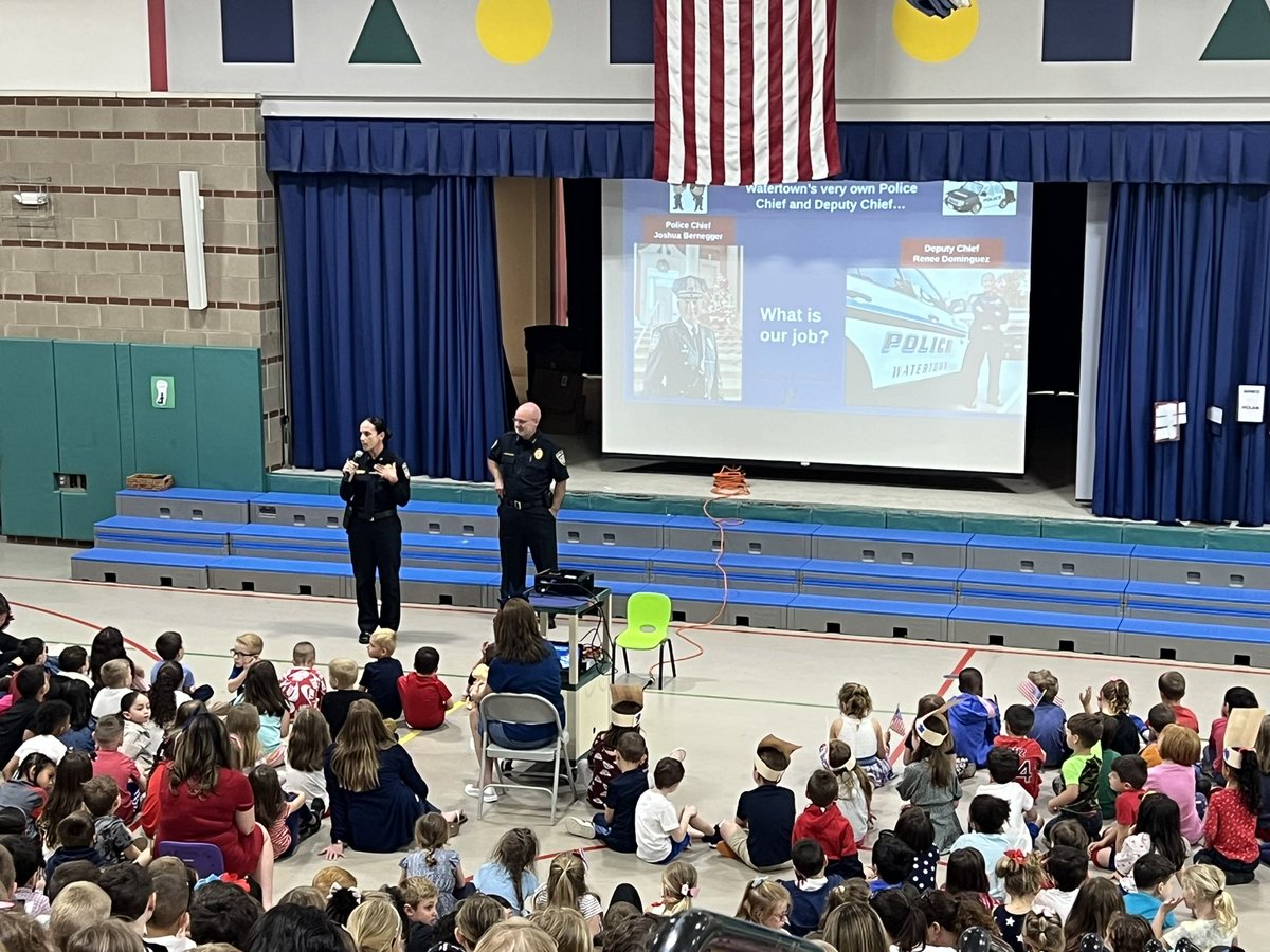 We had a gRRReat morning at our school-wide assembly celebrating American and community pride with some very special guest speakers! 

Thanks for joining us: 
Dr. Villanueva 
Town Manager, Mark Raimo
Police Chief, Bernegger 
Deputy Police Chief, Dominguez