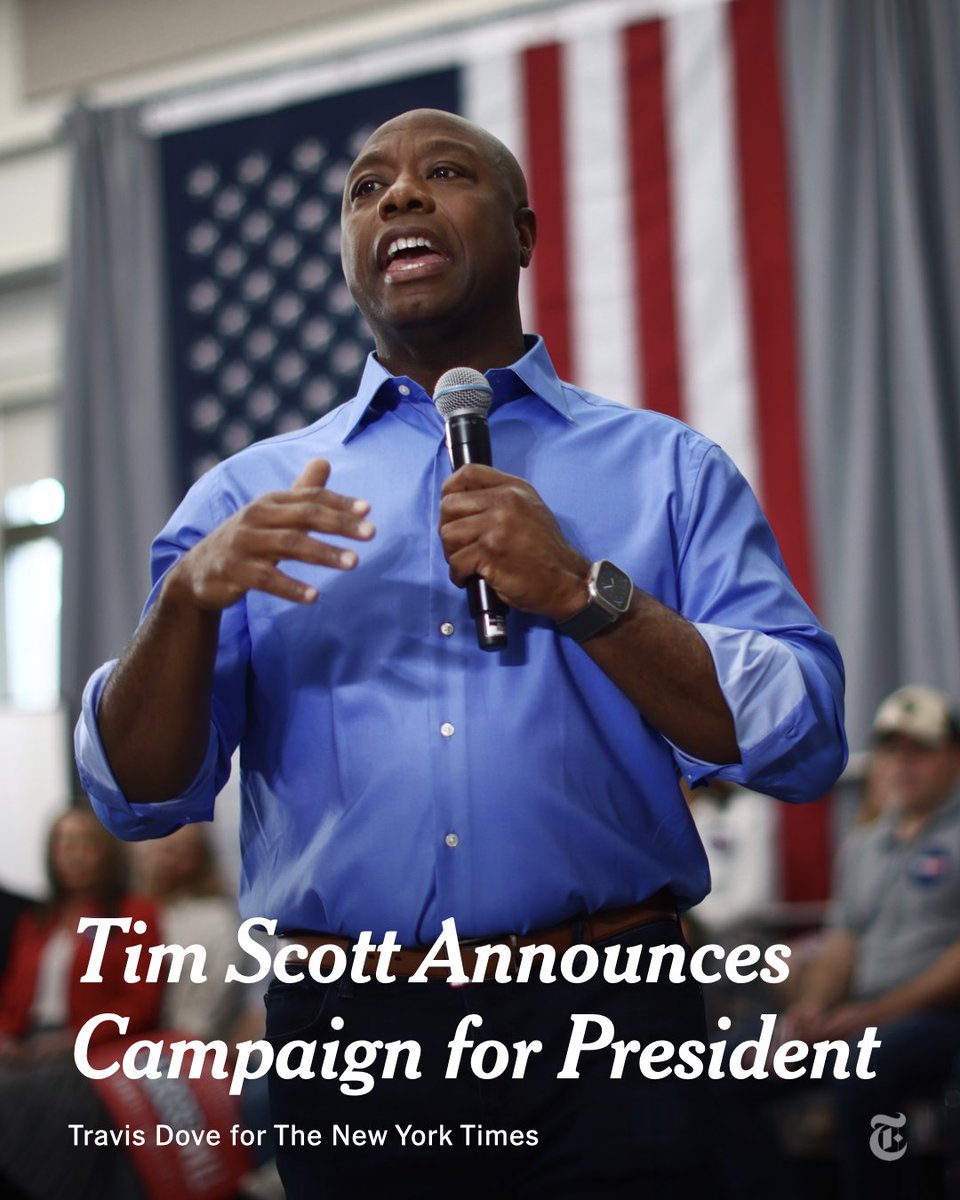 Breaking News: Senator Tim Scott of South Carolina announced a 2024 campaign, adding to a list of Republicans challenging Donald Trump. nyti.ms/3q0skYX