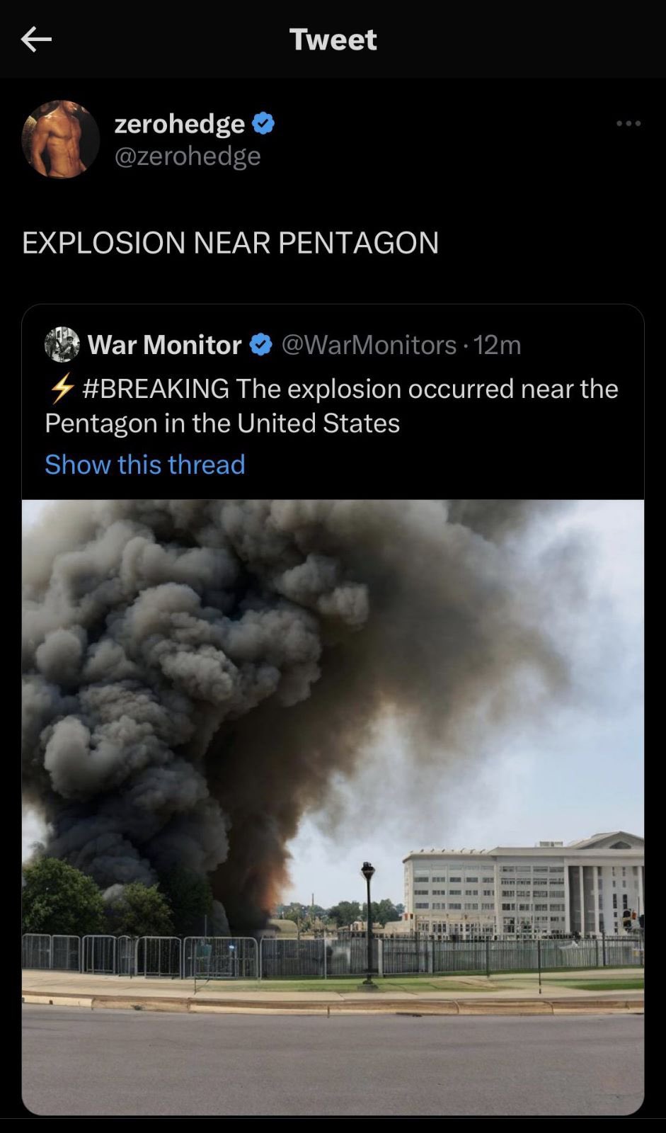 Genevieve Roch-Decter, CFA on Twitter: "This AI-generated image of an  explosion at the Pentagon tricked several breaking news accounts, and  caused the stock market to drop temporarily @elonmusk this is why we