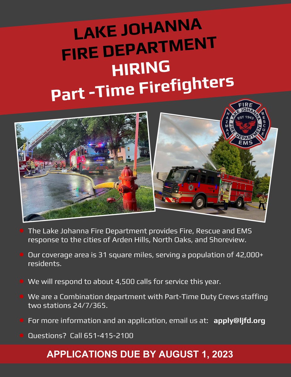LakeJoFD's tweet photo. We're hiring! https://t.co/tA7i0mpeP2