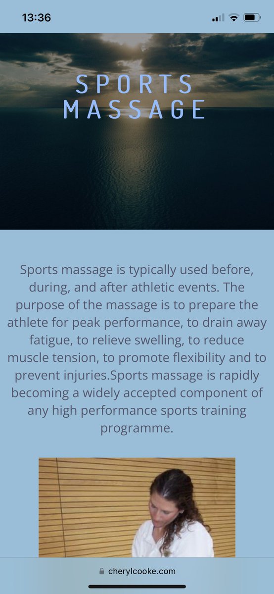 ferapi's tweet image. Cheryl Cooke provides Sports massage in Ash Guildford Surrey, also offers pregnancy massage and acupressure, Self love healing services and recovery from injury and maintenance therapy and recovery from difficult times
cherylcooke.com/sports-massage/