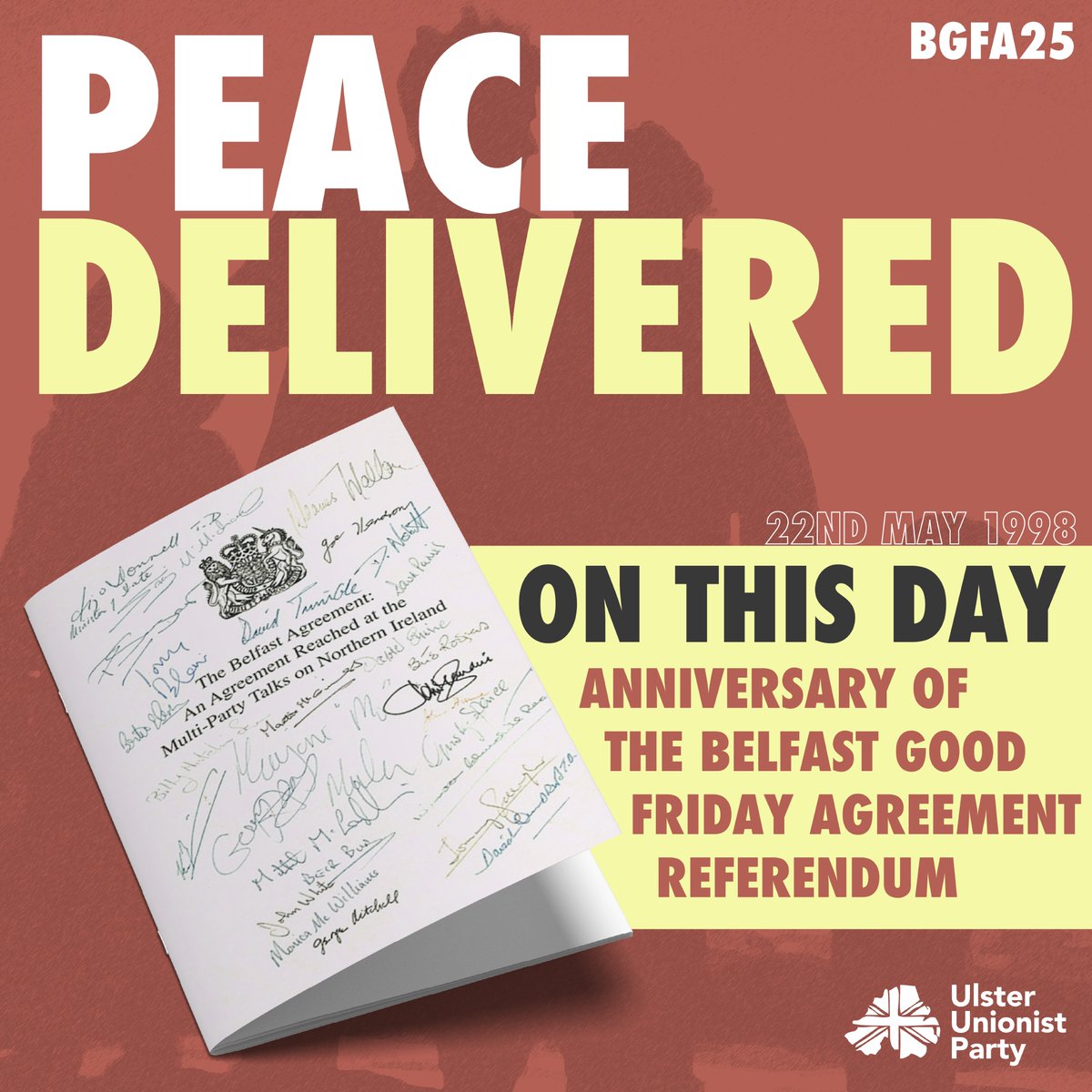 🗓On this day, 22nd May 1998

The people of Northern Ireland voted in favour of the Belfast Good Friday Agreement, securing a brighter future for us all. 

#BGFA25