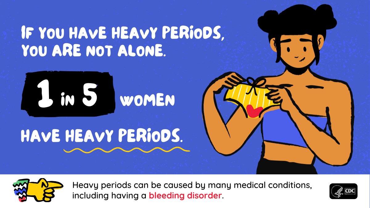 If you have heavy periods, talk to your doctor to find out what is causing them.

Think you might have a bleeding disorder? Take a quiz and find out your risk today: bit.ly/3l8SaHr

#HeavyPeriods #BleedingDisorders #HeavyBleeders
