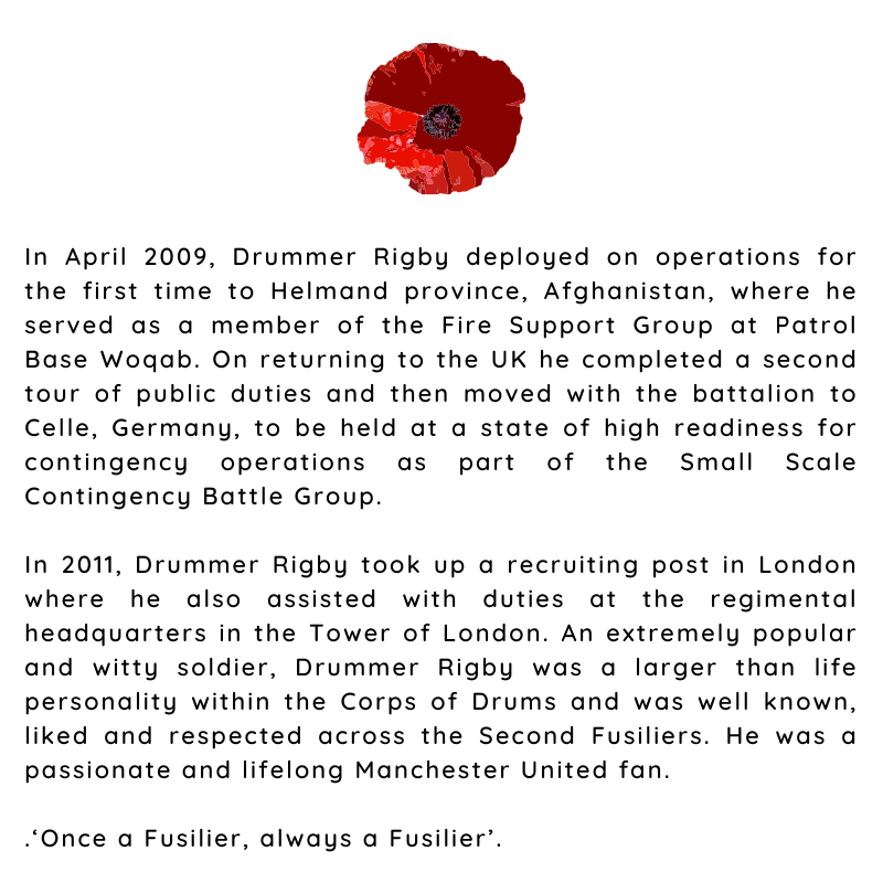 Remembering Drummer Lee Rigby 🇬🇧

2nd Battalion, Royal Regiment of Fusiliers.

Death: 22 May 2013, off duty & unarmed, he was attacked & murdered by cowardly islamist terrorists near the Royal Artillery Barracks in Woolwich.

#lestweforget #remembrance #wewillremember #LeeRigby