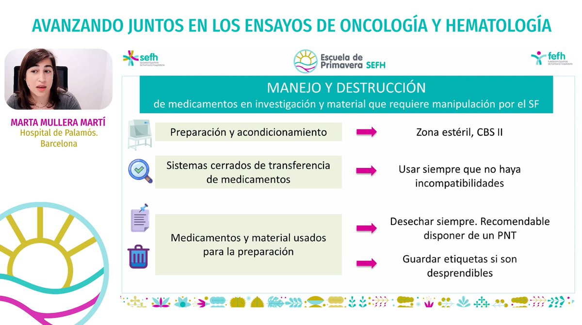 📌Manipulación de medicamentos peligrosos en investigación - <a href="/MartaMullera/">Marta Mullera</a> analiza el doc de posicionamiento de <a href="/GrupoEECC_sefh/">Grupo Ensayos SEFH</a> sefh.es/bibliotecavirt…

📌Con qué dificultades nos encontramos con los medicamentos oncológicos en EECC - <a href="/FarmaOnco/">FarmaOnco</a> <a href="/gedefo_sefh/">GEDEFO</a> 

#PrimaveraSEFH🌷