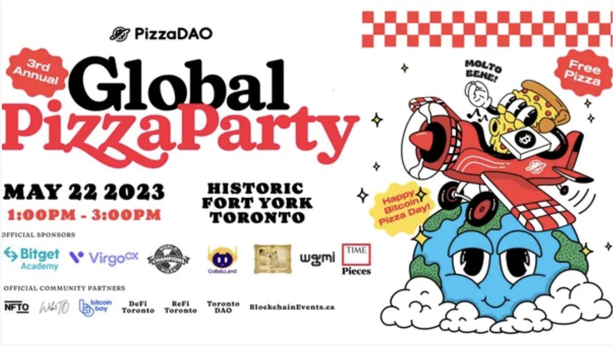 Blockchain Futurist Conference (@futurist_conf) on Twitter photo ๐๐Free Pizza in Toronto Today๐๐
๐๐ Celebrating Bitcoin Pizza Day ๐๐
Brought to you by <a href="/Pizza_DAO/">PizzaDAO.eth ๐๐ดโโ ๏ธ</a> ๐๐
Register here: meetup.com/toronto-cryptoโฆ ๐๐Free Pizza in Toronto Today๐๐
๐๐ Celebrating Bitcoin Pizza Day ๐๐
Brought to you by <a href="/Pizza_DAO/">PizzaDAO.eth ๐๐ดโโ ๏ธ</a> ๐๐
Register here: meetup.com/toronto-cryptoโฆ