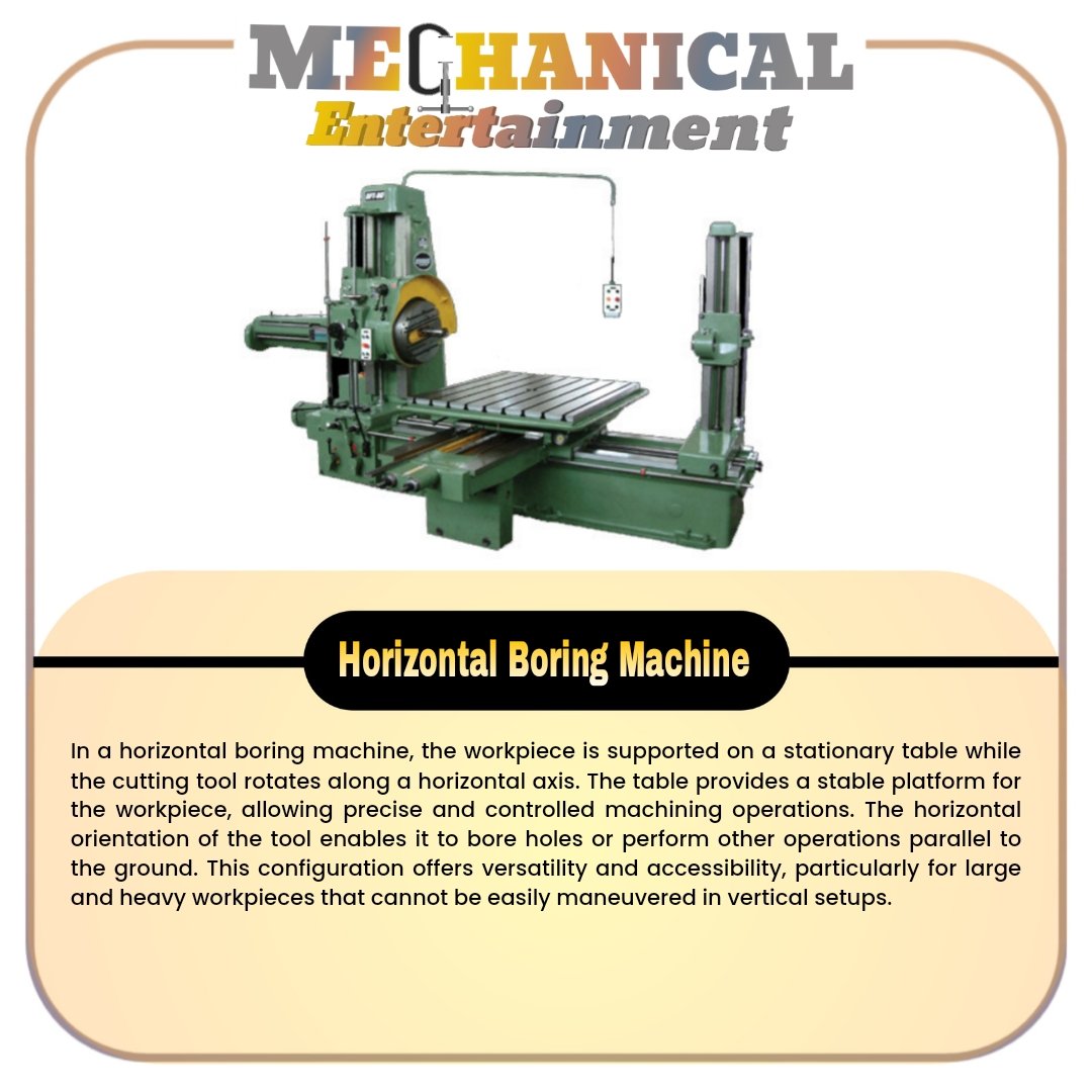 MechanicalEnte1's tweet photo. Did You Know ???
In a horizontal boring machine, the work is supporting on a table which is constant &amp; the tool turns into a horizontal axis.

#mechanicalentertainment #kunalmendhe  #manufacturingprocess #productionprocess #productionengineering #boring #boringmachine https://t.co/6UTUh5fL89