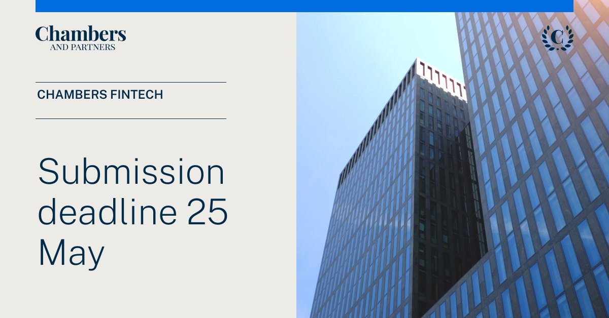 ChambersGuides's tweet photo. Would you like to have your firm ranked in the #ChambersFinTech 2024 guide?
Submissions close this Thursday, 25 May, so there is still time for your firm to submit.
To start your submission journey or learn more about the process, click here: https://t.co/yokJ97sezK https://t.co/DwJNhO02DO