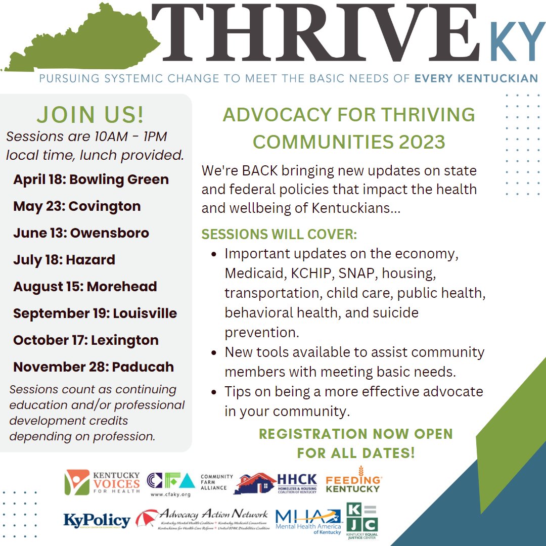 kyvoices4health's tweet photo. #ThriveKY is bringing the #Advocacy4ThrivingCommunities roadshow to Covington TOMORROW (5/23)! We'll be at the Kenton County Public Library- Covington Branch at 10AM ET. Spots have filled up, so make sure you register early for an event near you: https://t.co/kOxeOGtj82 https://t.co/EUqTnDiMiR