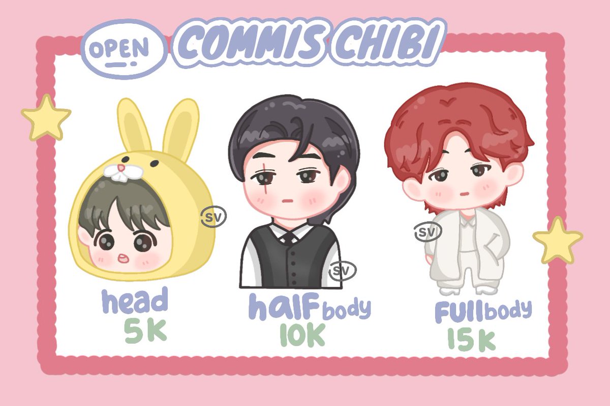 Help retweet? Makasih♡

Haloo!! Aku open commis chibi nih flash sale slot terbatas ( 10 slot ) 
✧ price start ( 5k - 15k ) 
✧ Bisa buat CU
✧ Payment ( spay/dana ) 

Minat? DM aku yaa💌
Mau tanya² juga boleh

#zonauang #Commission